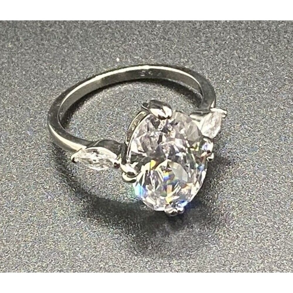 Engagement Wedding Ring BIG Oval Cubic Zirconia Solitaire 925 Silver Size 8.75 - Picture 2 of 6